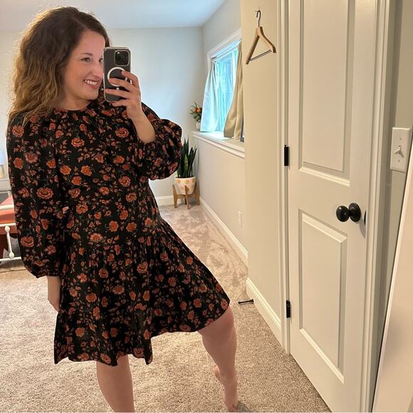 THE GREAT. Long Sleeve Floral Cotton Mini Dress Small - Picture 5 of 12